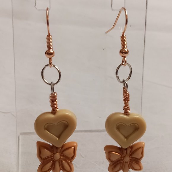 Steel Handmade Hand Crafted Heart & Bow Dangle Earrings Jewelry #54 - Picture 7 of 14